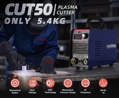 CUT50 110V/220V 50A Plasma Cutter Sic Mosfet 10mm” Clean Cuts LED Display