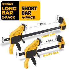 6 Pack Bar Clamps for Woodworking – 2 Pcs 12″ & 4 Pcs 6″ Quick Grip Clamps Set w
