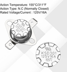 4 Pcs KSD301 Thermostat 155°C/311°F 16A Normally Closed N.C Adjust Snap Disc Tem