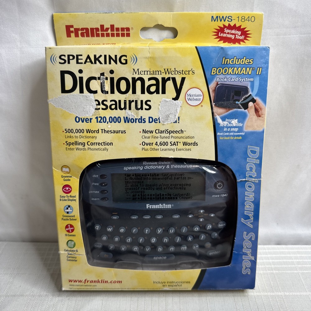 Franklin Speaking Dictionary & Thesaurus Merriam Webster Bookman MWS-1840 NEW