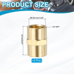 1/4″ x 1/4″ Brass NPT Coupler, 6 Pack Female Hex Head Pipe Fitting Coupling f…