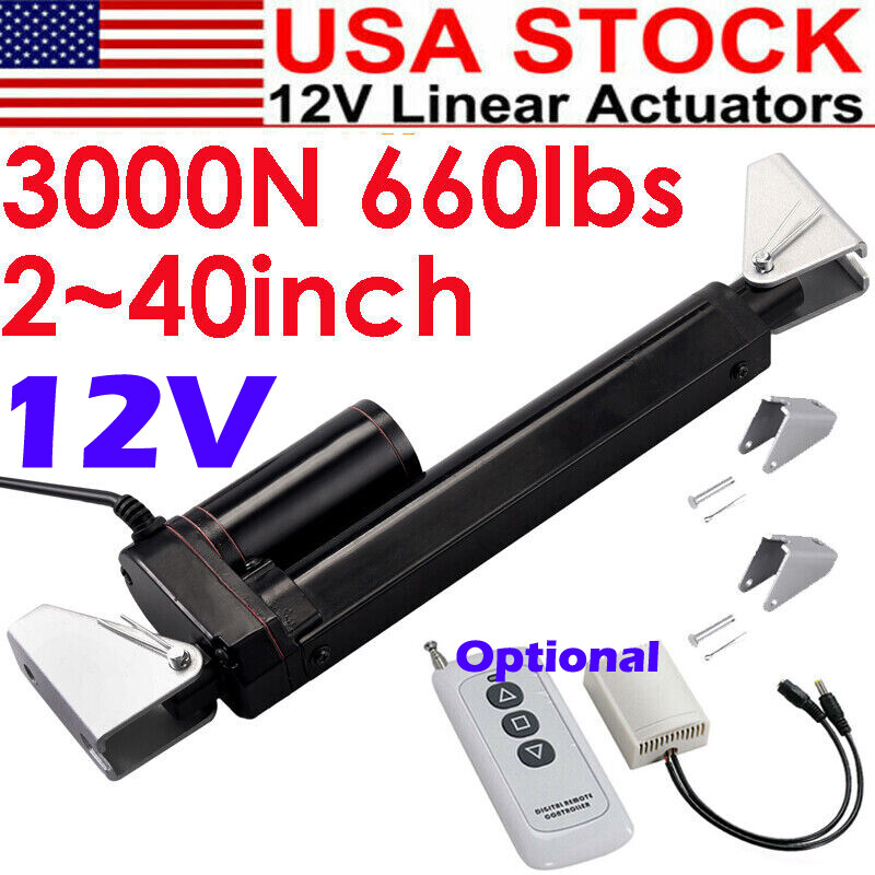 DC 12V Linear Actuator with Remote 3000N 660lb 2″~ 40″ Heavy Duty Waterproof