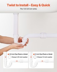 VEVOR P-Trap White Plastic P-Trap 1-1/2 in Kitchen Bathroom Sink Drain Plumbing