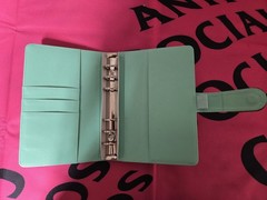 Upcycled Brown Monogram Binder Organizer Mint Green Interior Card Slots