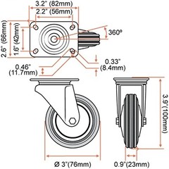 12 Pack 3″ Swivel Caster Wheels Rubber Base With Top Plate & Bearing Heavy Duty