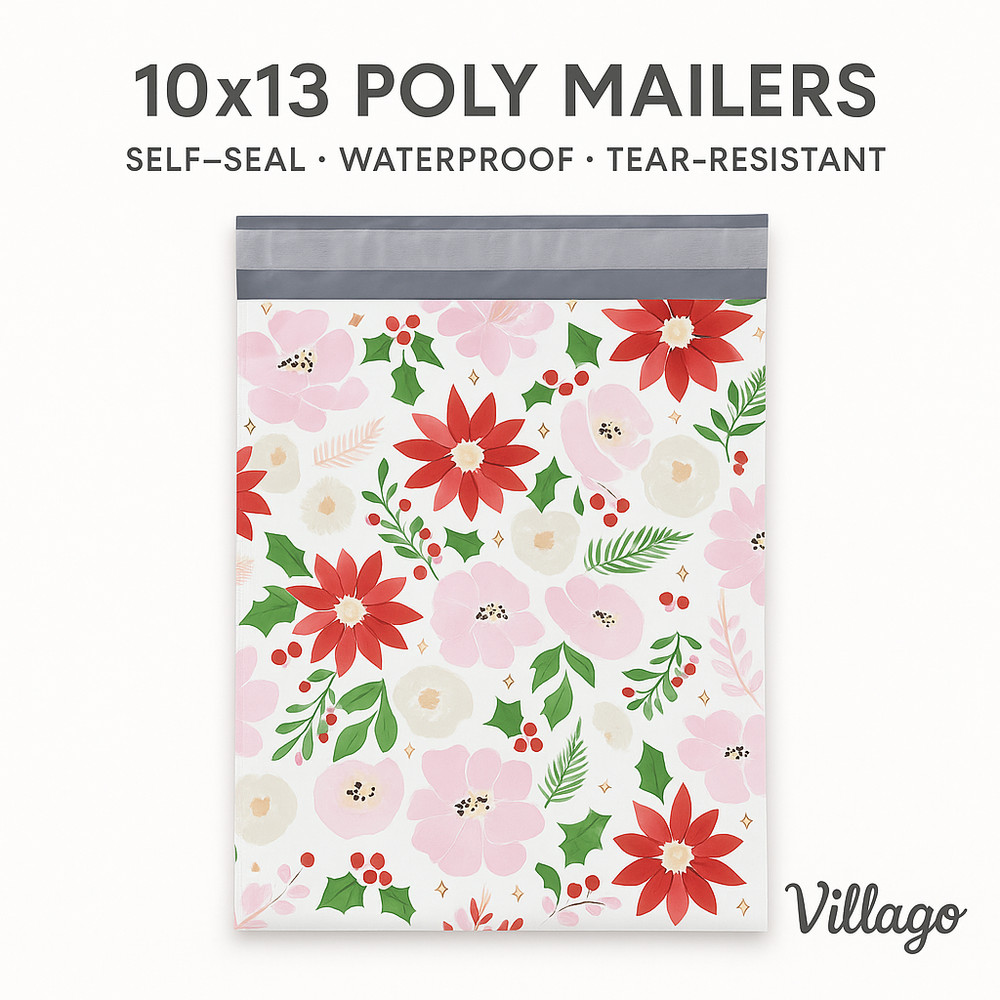 Festive Floral Poly Mailers 10×13 Self-Seal Shipping Bags, Waterproof Mailers
