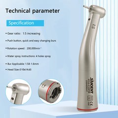 SANDENT Dental Electric Handpiece 1:5 LED Optic Contra Angle Standard E-Type USA