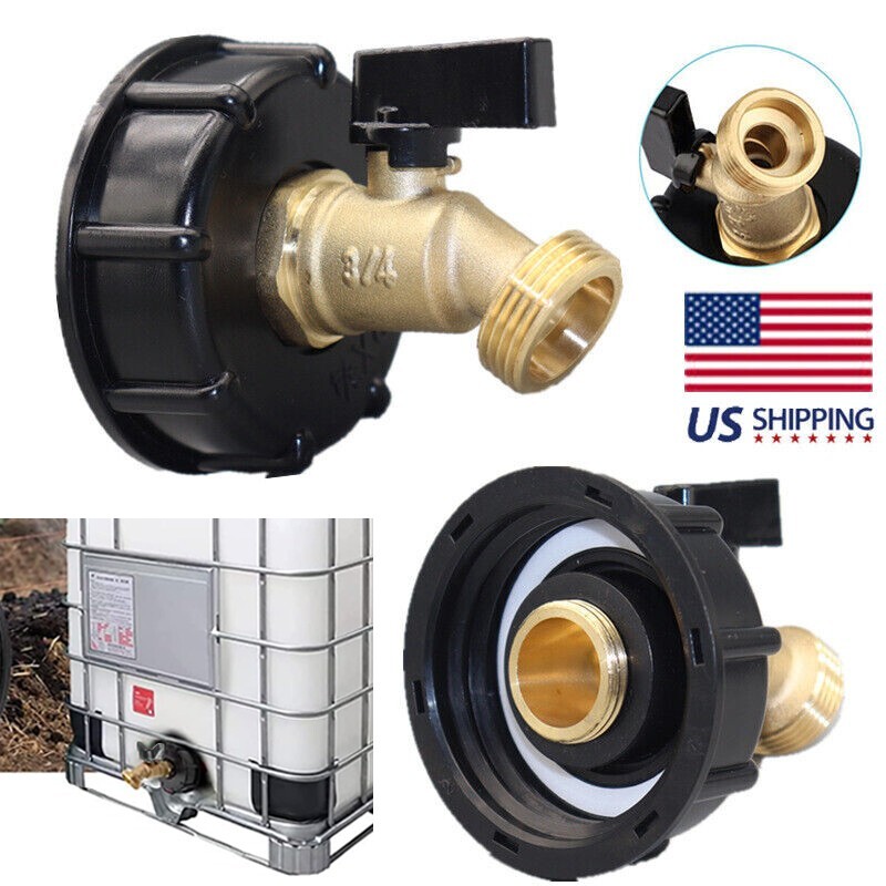 275 330 Gal IBC Tote Tank Hose Adapter 2″ Coarse Thread Fittings Shut-Off Valve