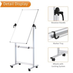 VIZ-PRO Double-Sided Magnetic Mobile Whiteboard, 48 x 24 Inches, Aluminium Frame