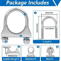 1.5″ OD U-Bolt Muffler Exhaust Clamp, Saddle Style for 1. Size: 1.5 OD (38 mm)