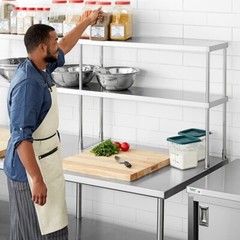 12″W x 84″L x 32″H Stainless Steel Double Deck Overshelf For Work Prep Tables