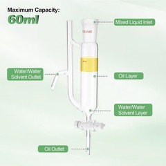 60ml Glass Water Oil Receiver Separator for Distillation Essential Oil 24/40
