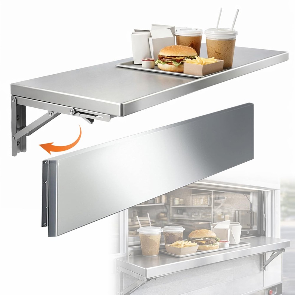 39″ Folding Stainless Steel Concession Shelf for Food Trucks and Stalls