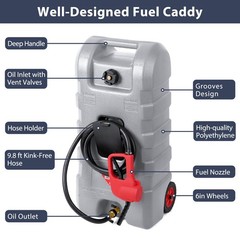 Portable 15 Gas Fuel Tank with Casters, Wheeled Utility Fuel Tank Gallon