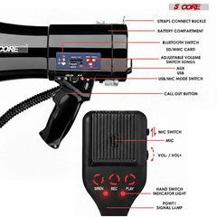 5 Core Megaphone 50W Bluetooth Rechargeable Portable Bullhorn 1100 Yards w LED