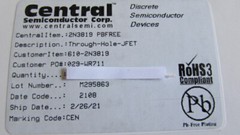 2N3819 Central Semiconductor RF GENUINE JFET Transistor N-CH -25V 10mA, 1 piece
