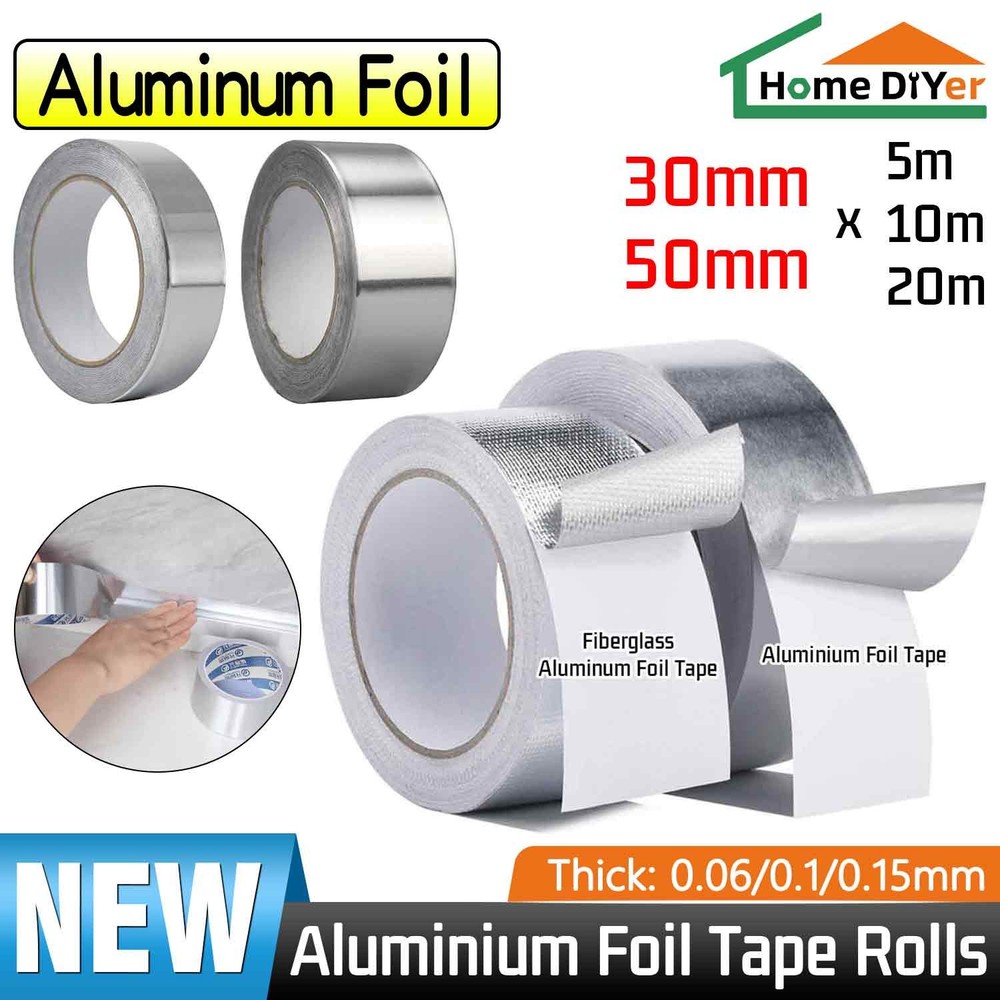 Aluminium Foil Tape Rolls 30/50mm x 5/10/20m Heat Insulation Self Adhesive Duct