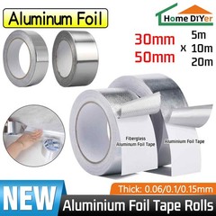Aluminium Foil Tape Rolls 30/50mm x 5/10/20m Heat Insulation Self Adhesive Duct
