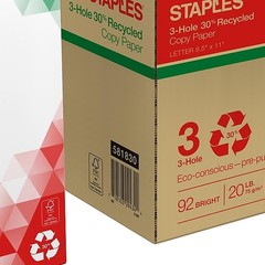 Recycled 8.5×11 Copy Paper, 20 lb, 3-Hole Punched, 500 Sheets/Ream, 10 Reams