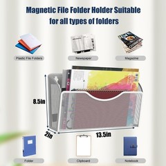 LQPAFZ 6PCS Magnetic File Holder White Metal Wire Mesh 13.5 x 2 x 8.5 inches