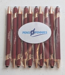 10ct Lot Misprint Metal Retractable Soft Touch Stylus Pens: MAROON/RED+Rose Gold