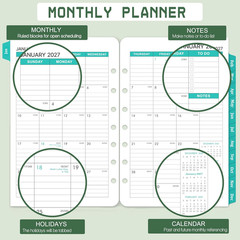 2026-2028 Monthly Planner Refill – 7-Hole Punched, A5 Planner Inserts, from Jul.