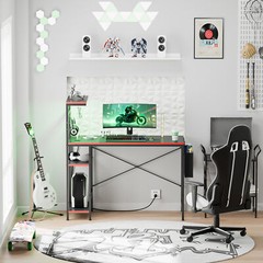 Gaming Desk with Power Outlet & LED Light 44 Inch Computer Office Desk with Hook