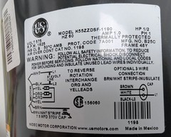 US MOTORS NIDEC K55ZZDSF-1190 1/2HP Motor 1198 1625RPM 1-Speed 575V 5.6″ NEW