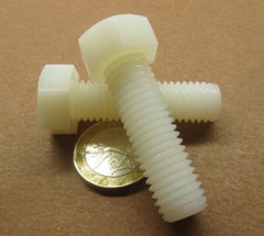 Tap Bolt, FT, Nylon, Metric, Natural M12x 1.75 x 40 mm Length, 10 pc