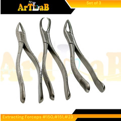 Set of 3 Dental Extraction Forceps Universal, Upper & Lower, #23,#150,#151