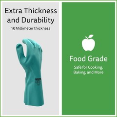 Gloves – Heavy Duty Nitrile Flock Lined Chemical Resistant 15 Mil Green – Medium