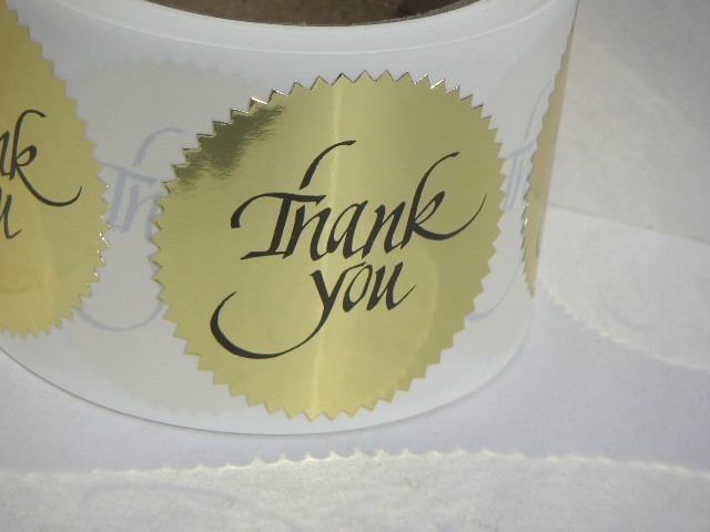 THANK YOU bright gold foil label sticker 2 1/2″ starburst 250/rl