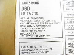 CAT Caterpillar D6D TRACTOR PARTS MANUAL BOOK 32X1-UP