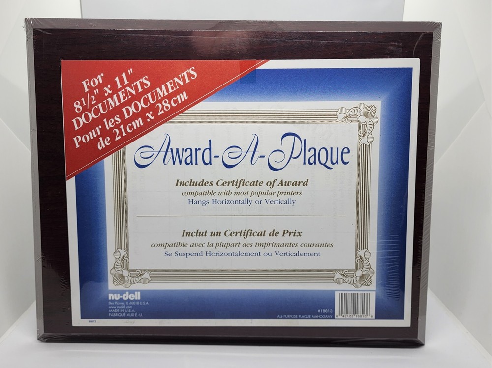 NuDell 18813M Award-A-Plaque 10-1/2 in. x 13 in. Document Holder – Mahogany New