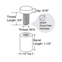 Stainless Steel Standoff 1-1/2 Inch Diameter x 1-1/2 Inch Barrel Length Brushed