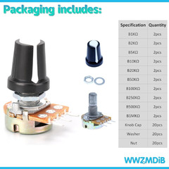 80 Pcs Potentiometer Kit with Knobs B1K 2K 5K 10K 20K 50K 100K 250K 500K 1M Ohm