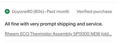 Rheem ECO Thermistor Assembly SP15100 NEW (old stock) Qty-1 Free Same Day Ship!