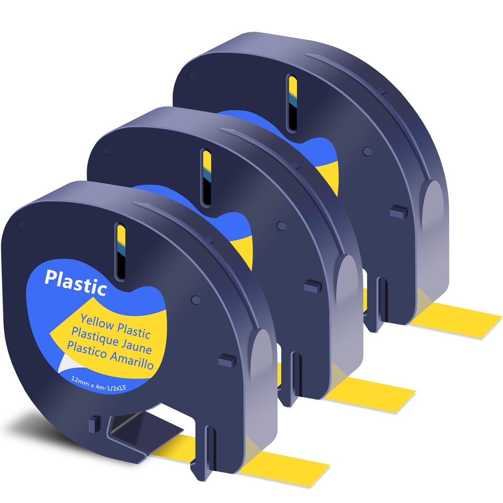 3X For DYMO LetraTag LT100T LT100H 91332 Yellow Plastic Label Tape 12mm S0721620