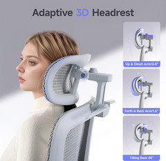 Silla de Oficina Ergonómica con Reposapiés, Cabecero 3D y Soporte Lumbar Gris