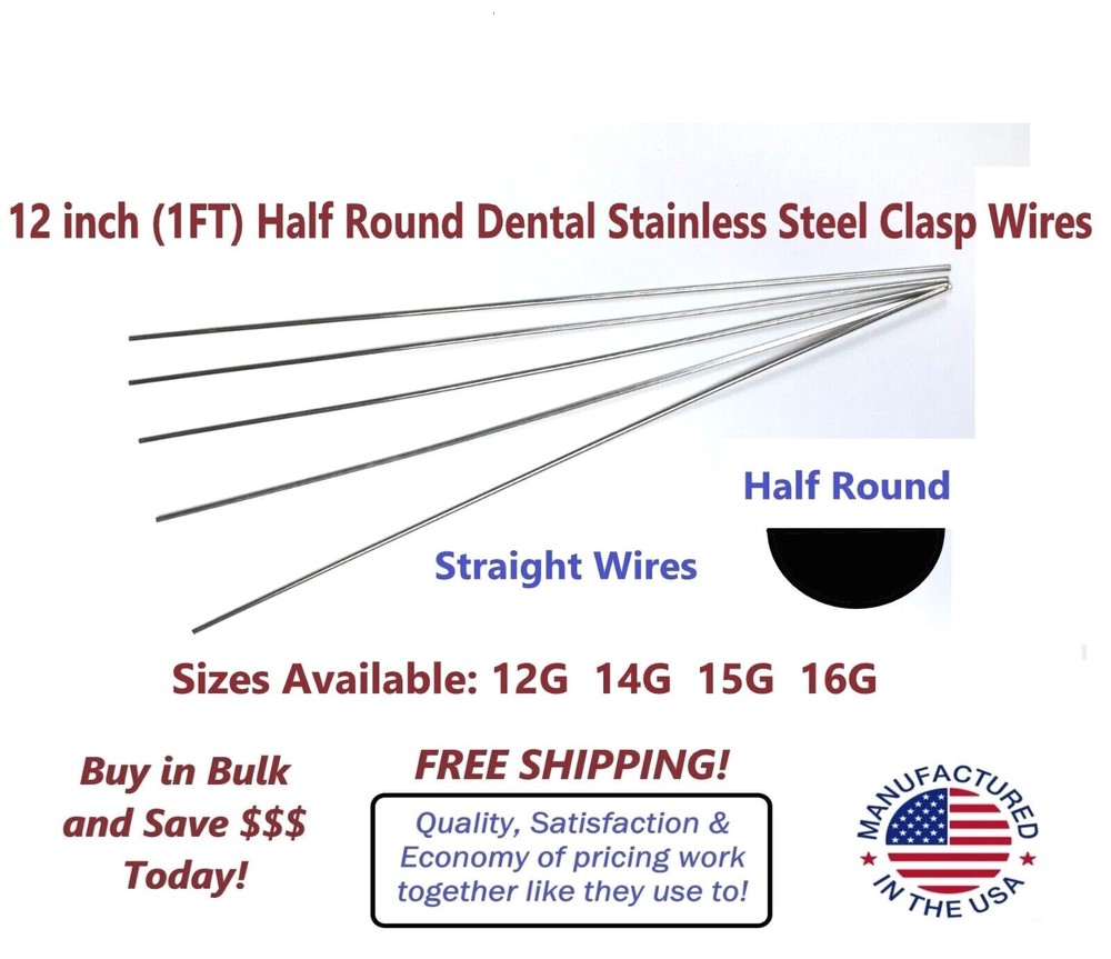 12 inch HALF ROUND Dental Stainless Steel Clasp Wire. Pick a Gauge Size! 12G-16G