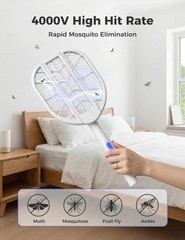 Sheevar 4000V Foldable Electric Fly Swatter 1500mAh Rechargeable Gray white