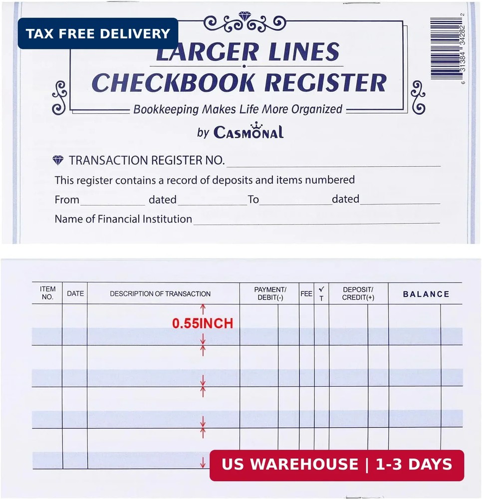 Larger Lines 20 Pack Checkbook Register, Check Registers for Personal Use, Blank