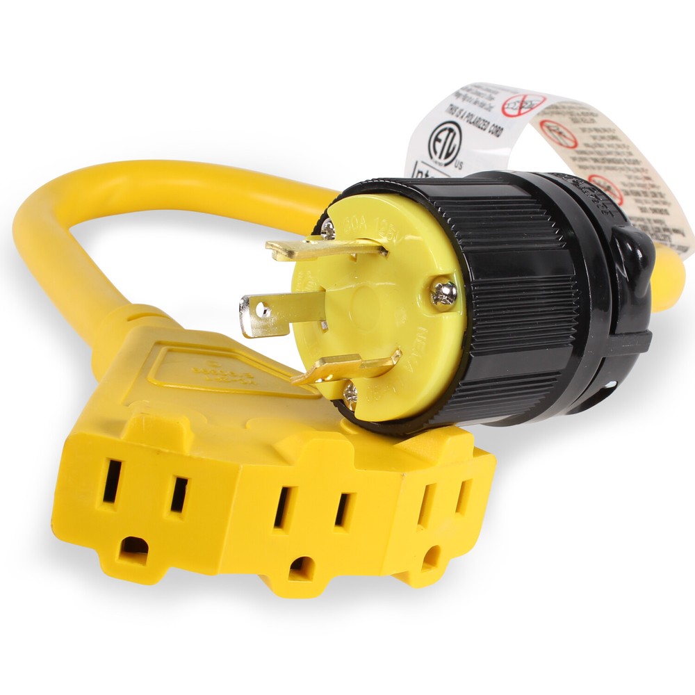 30A to 15A 110V 3-Way Splitter L5-30 Tripletap 515R Generator Power Cord Adapter