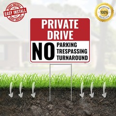 2PC Private Driveway No Turnaround Sign with Stake, 12 Inches by 9 Inches – C…