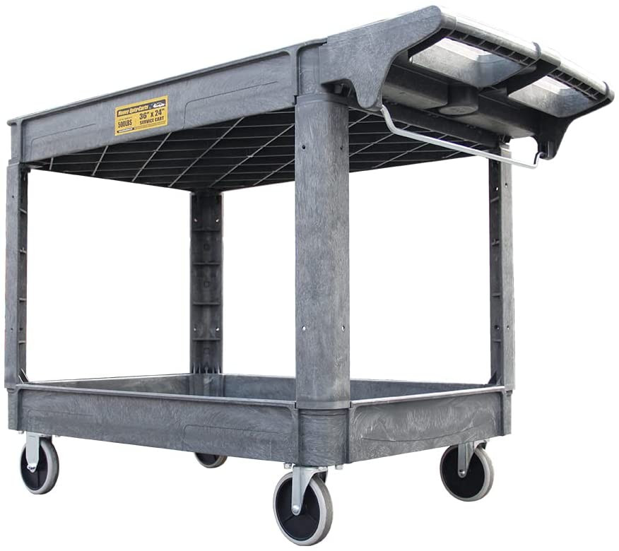 2-Shelf Utility Polypropylene Cart 500 lb Heavy Duty Rolling Plastic 16*30″ Cart