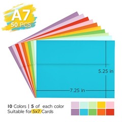Colored Envelopes Self Seal A7 50 Pack, 10 Colors, Goefun 5.25 x 7.25 Printab…