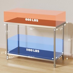 2-Tier Stainless Steel Commercial Prep Table 48″x24″x35″ Undershelf Duty Heavy