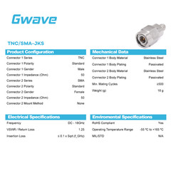 TNC Male to SMA Female Adapter, DC – 18GHz