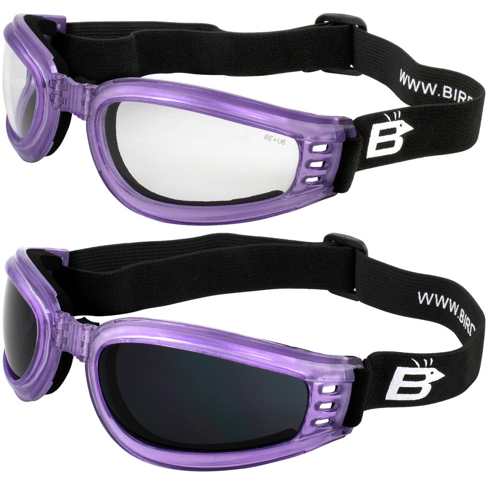 2 Birdz Eyewear Cardinal Purple Padded Goggles Super Dark + Clear Lenses