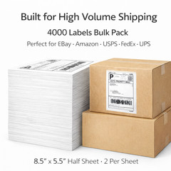 4000 Half Sheet Shipping Labels 8.5×5.5 Self Adhesive 2 Per Sheet Inkjet Laser